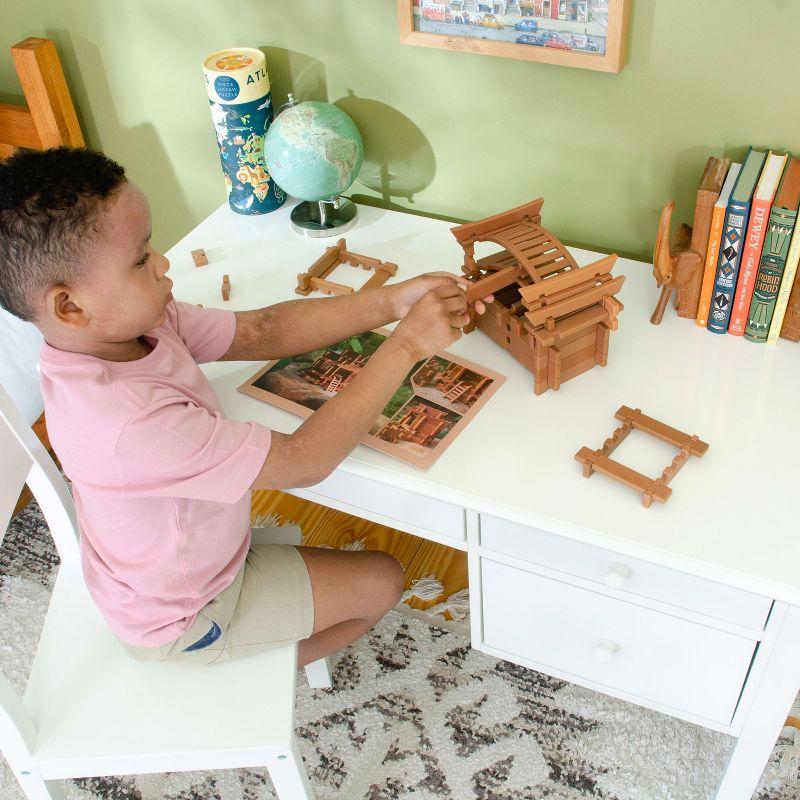 Guidecraft Madison Kids Desk and Chair Set - White: Kids Bedroom Desk Set, Kids' Writing Table with Storage, Wood Bedroom Study Table for Kids