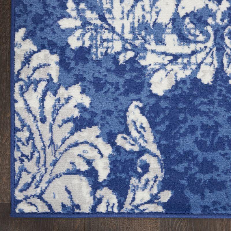 Ivory and Navy Floral Damask 8' x 10' Synthetic Area Rug