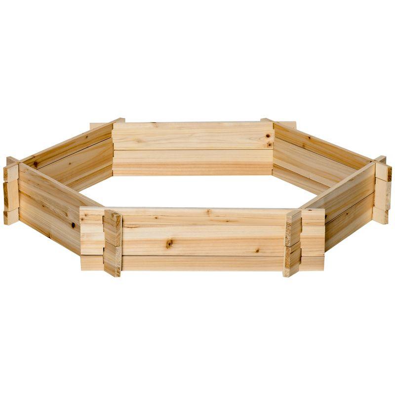 Outsunny 39" x 36" Screwless Raised Garden Bed, Hexagon Planters for Outdoor Plants, Easy Assembly for Vegetables, Flowers, Herbs, Natural Wood