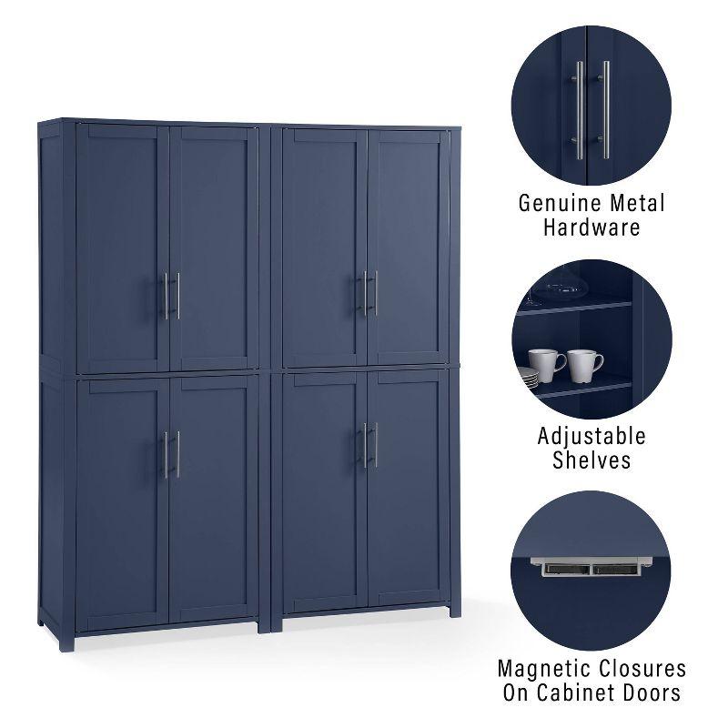 Crosley 67" Savannah 2pc Kitchen Storage Pantry Set Navy: Traditional Style, Wood Veneer, MDF Frame, 6 Shelves