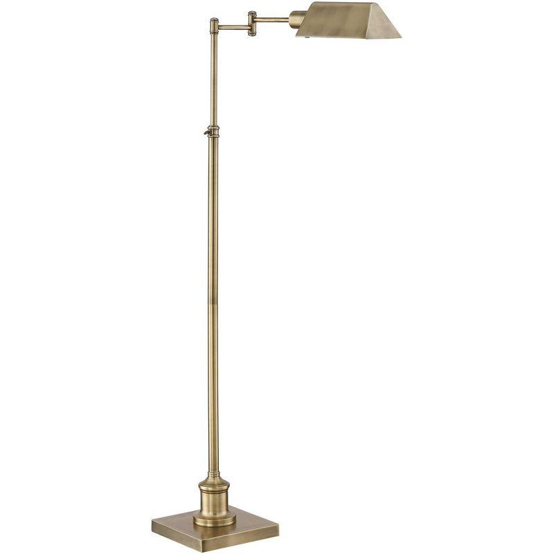 Regency Hill Industrial Adjustable Swing Arm Pharmacy Floor Lamp with USB Charging Port 54" Tall Aged Brass Living Room Reading