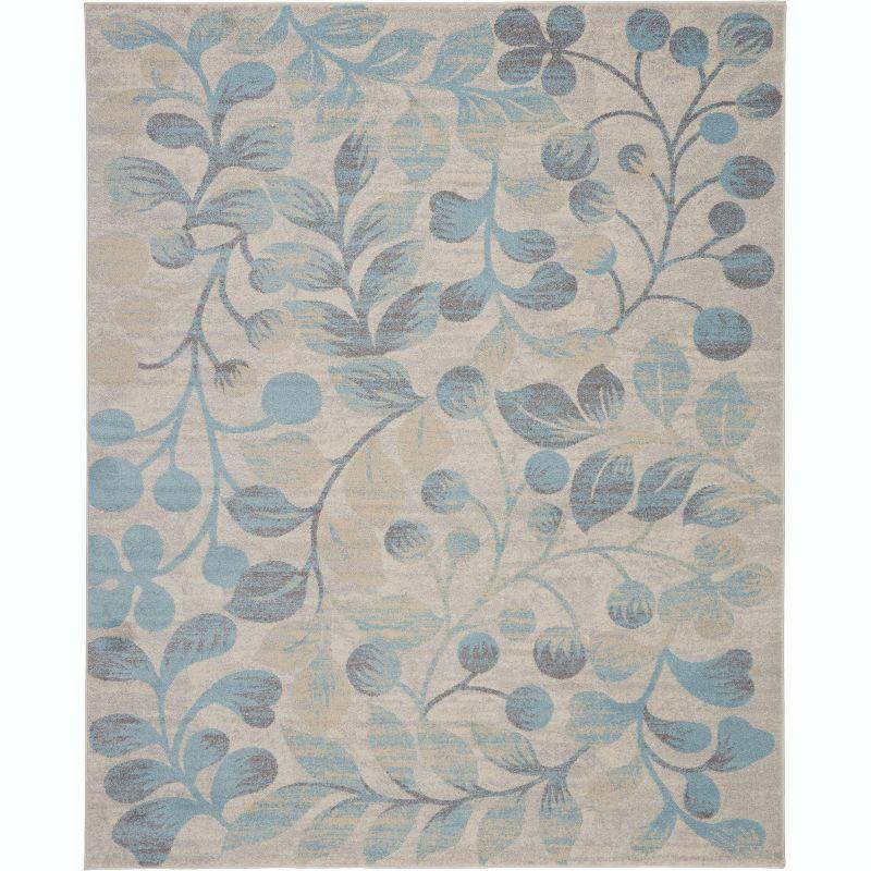 Nourison Tranquil 8'10" X 11'10" (9' x 12') Ivory/Turquoise Area Rug Contemporary Botanical Vine and Bloom by Nourison