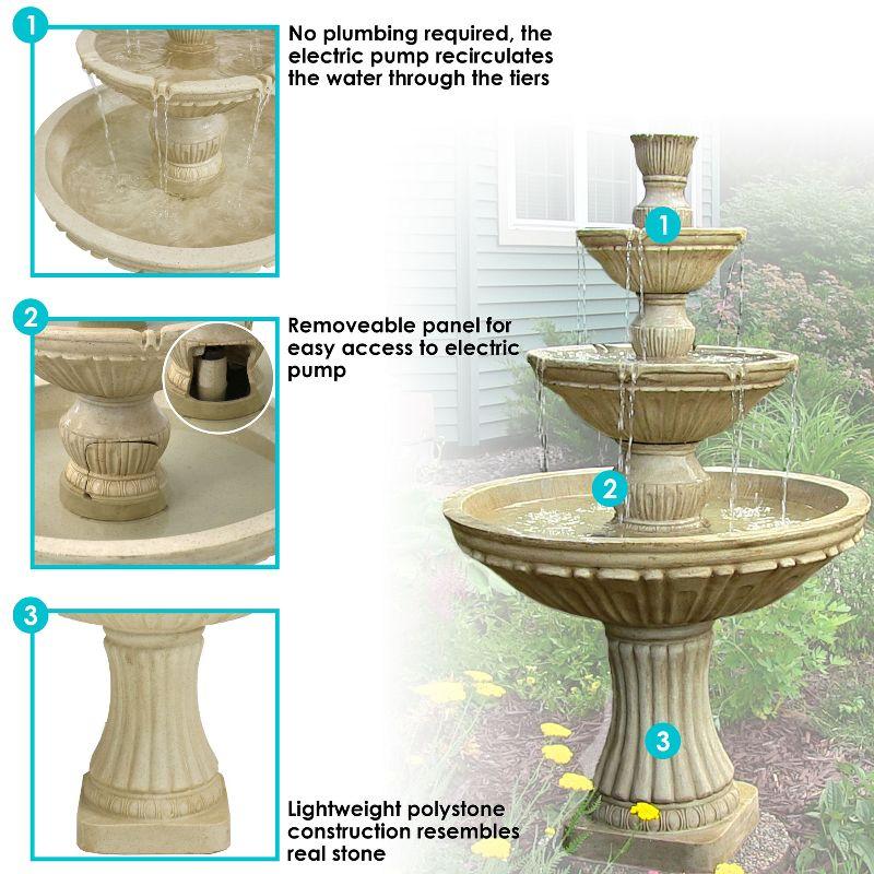 Sunnydaze 55"H Electric Polystone Classic Style 3-Tier Designer Outdoor Water Fountain, White Finish