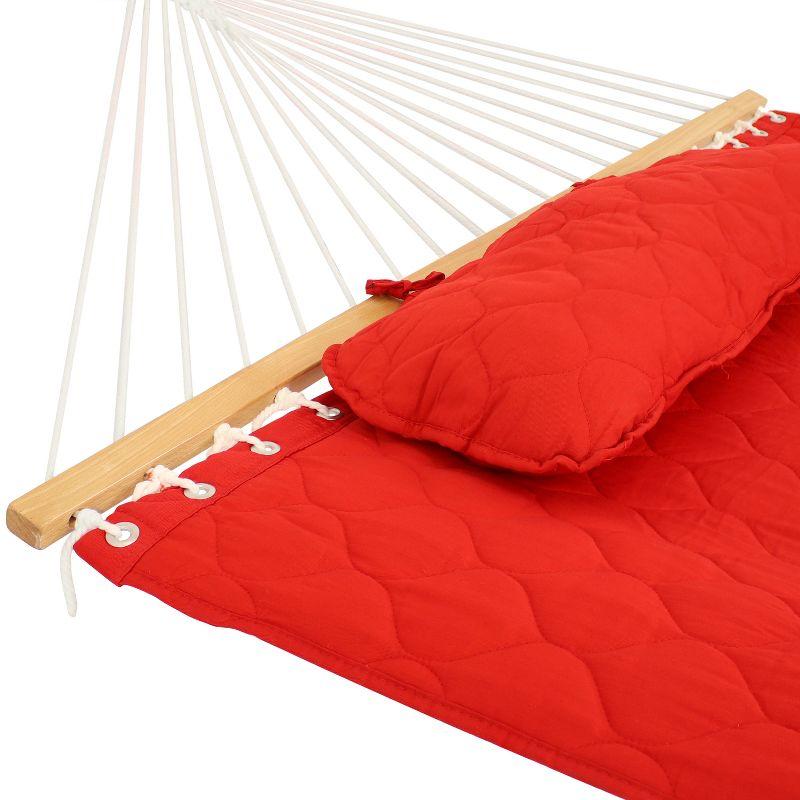 Sunnydaze Red Quilted Fabric 2-Person Hammock with Spreader Bars