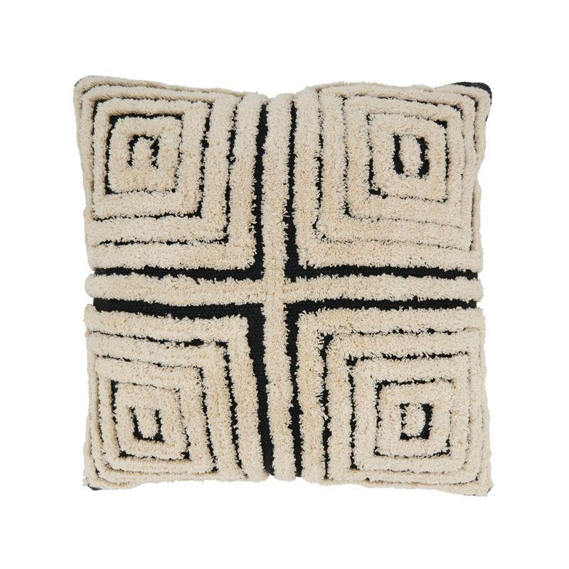 Geometric Bliss 20" Black and Natural Cotton Tufted Throw Pillow