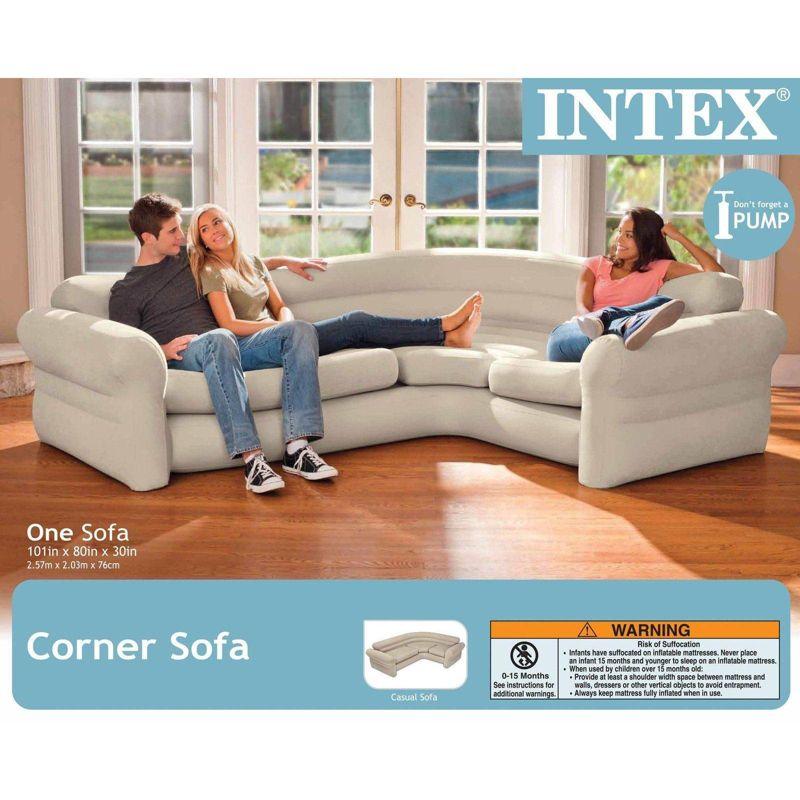 Beige Faux Leather Inflatable Corner Sectional Sofa