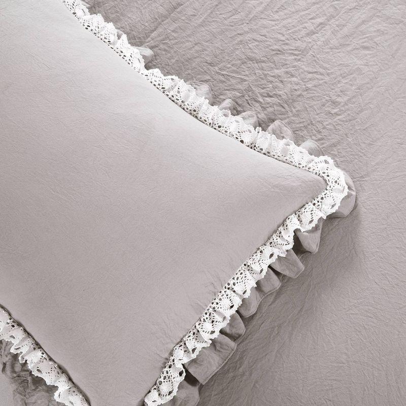 Light Gray Full Microfiber Ruffle Lace Comforter Set