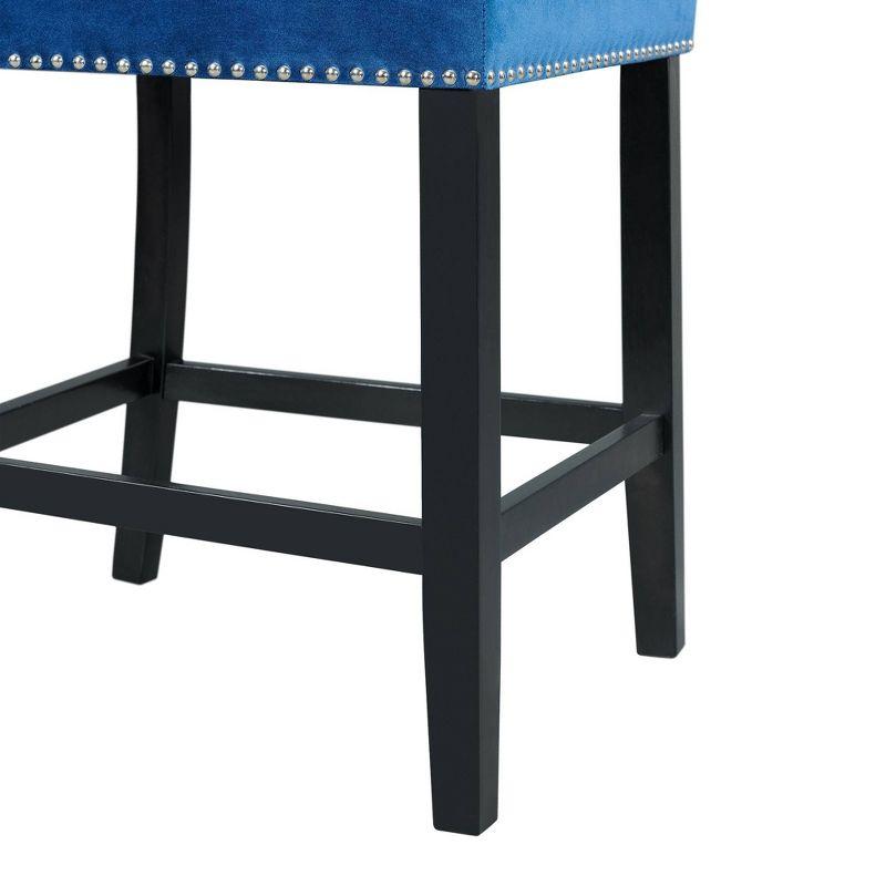 Elegant Blue Velvet Transitional Counter Stools with Chrome Accents - Set of 2