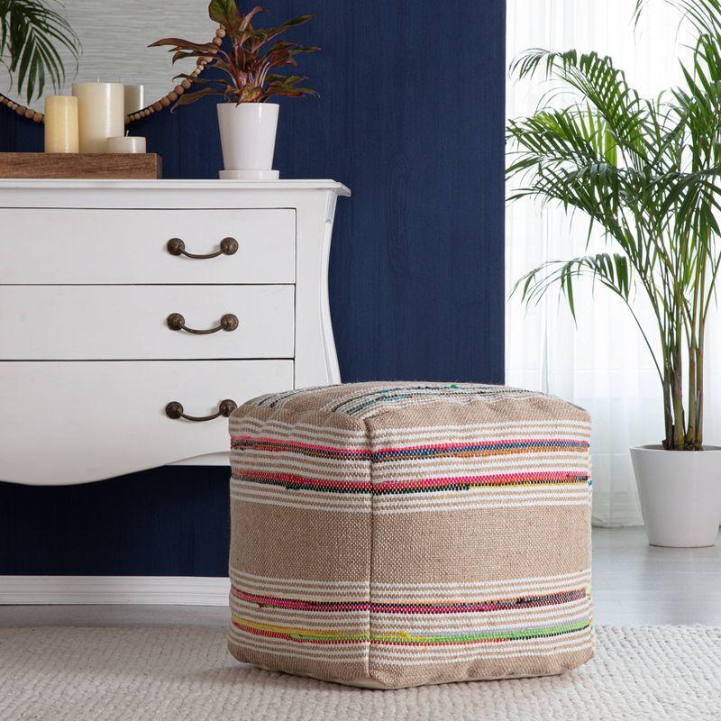 Soulard Pouf Beige - Anji Mountain: Handmade Square, Jute & Polyester, Fair Trade Certified