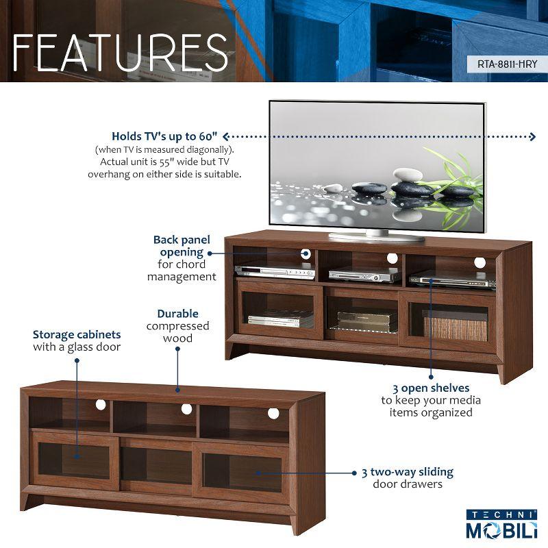 Hickory 60" Modern TV Stand with Sliding Doors and Storage