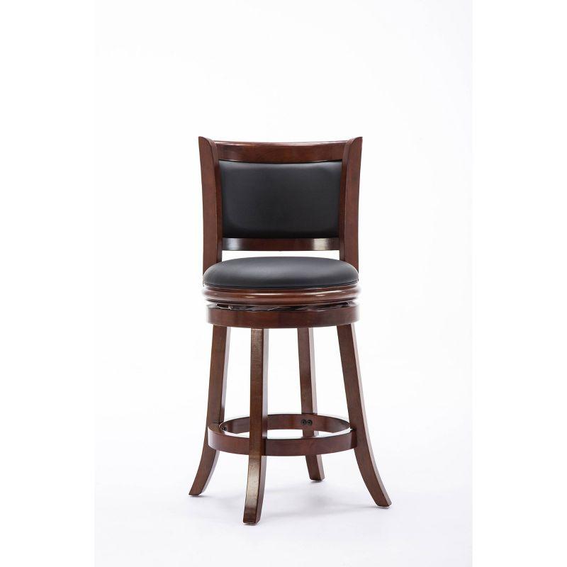 Cherry Wood Swivel Counter Stool with Black Leather Upholstery