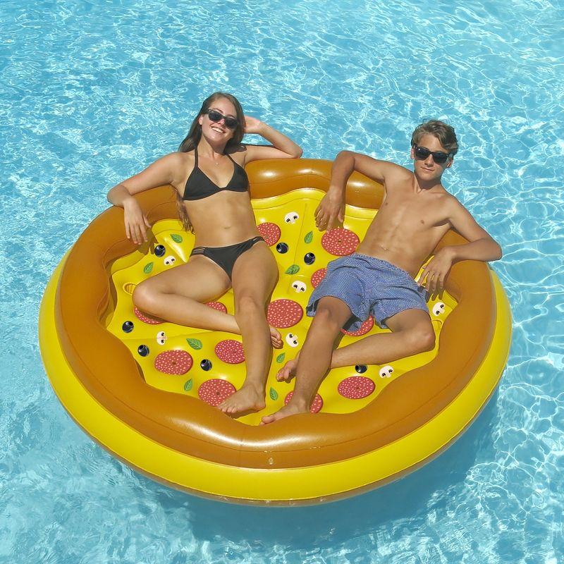 Swimline 70" Inflatable Water Sports Pizza Island 1-Person Round Raft Lounger - Yellow/Brown