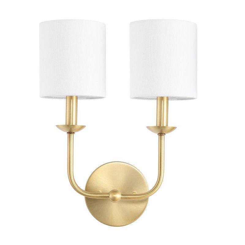 Ferrara Gold Twin Lamp Wall Sconce with White Shades