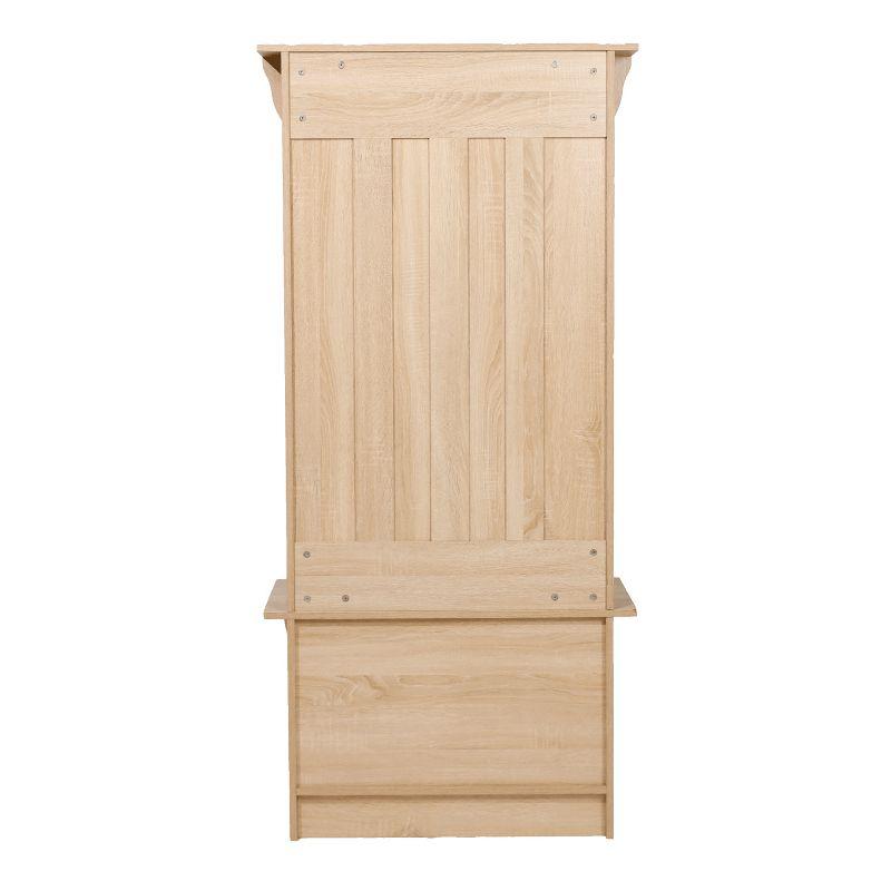 Merrick Lane Hallway Tree with Bench Seating, 3 Single Coat Hooks and Lower Storage with Adjustable Shelves in Weathered Wood