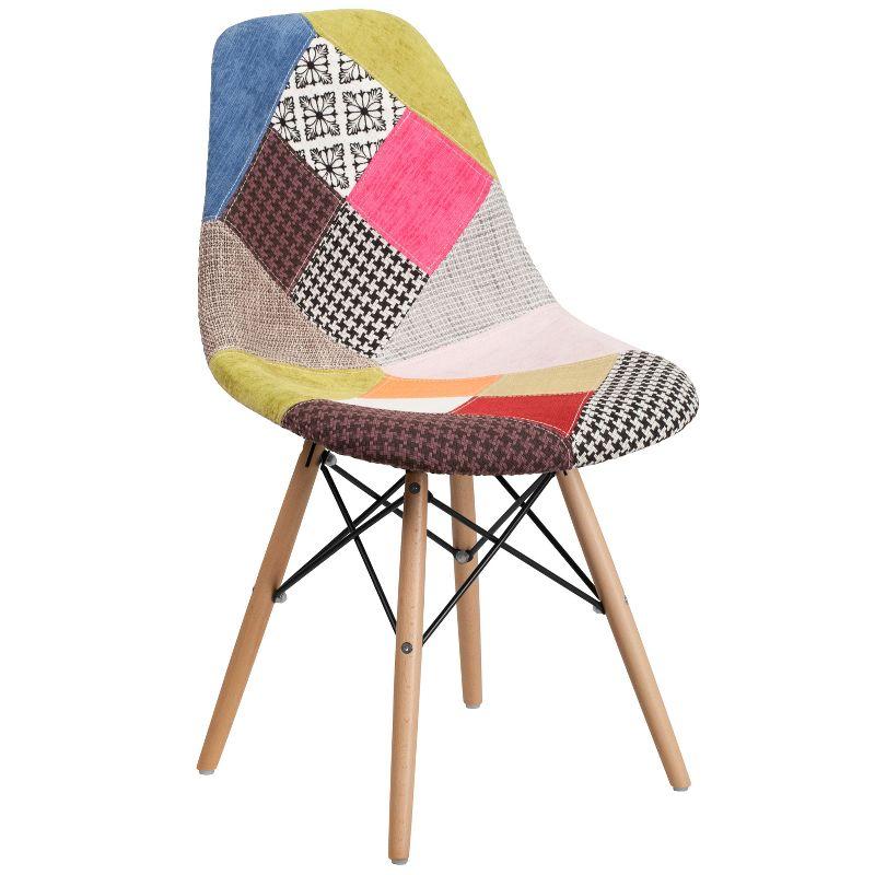 Milan Patchwork Multicolor Fabric Chair with Artistic Wooden Legs