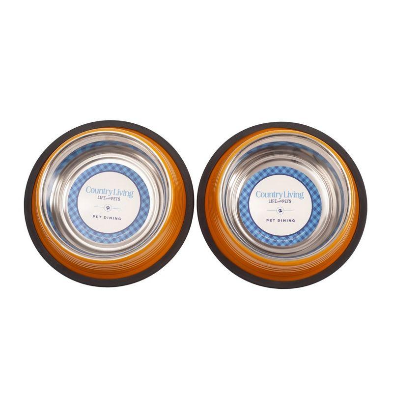 Country Living Set of 2 Ribbed No-Tip Non-Skid Pet Bowls - Durable & Safe for Dogs - Prevents Spills, Easy to Clean