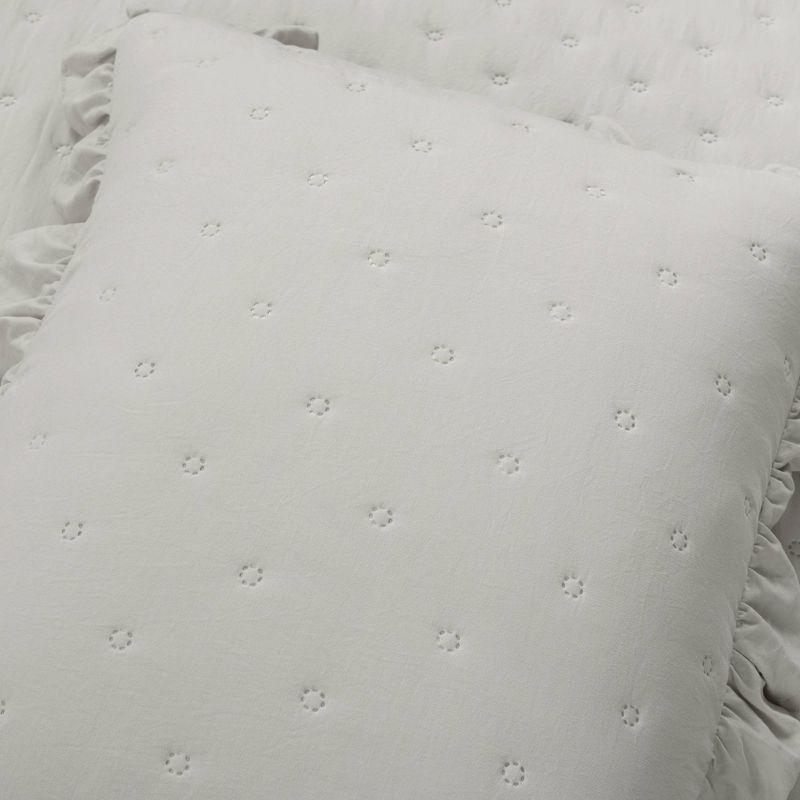 Light Gray King Microfiber Reversible Quilt Set with Ruffles