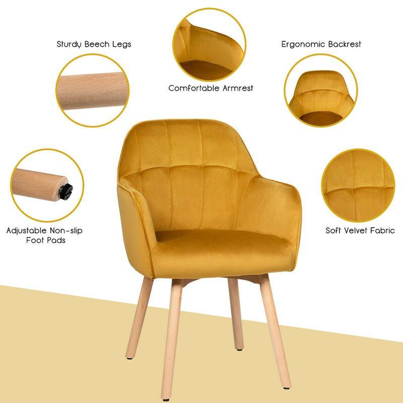 Tangkula 2PCS Modern Accent Armchair Upholstered Leisure Chair w/ Wooden Legs Yellow