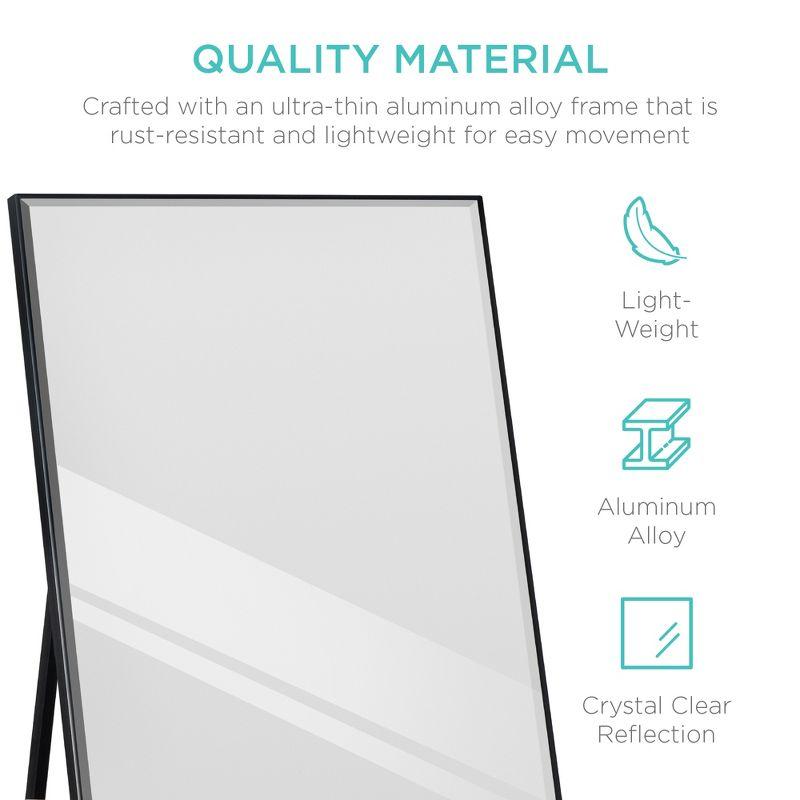 Best Choice Products 65x22in Full Length Mirror, Rectangular Beveled Wall Hanging & Leaning Floor Mirror - Black