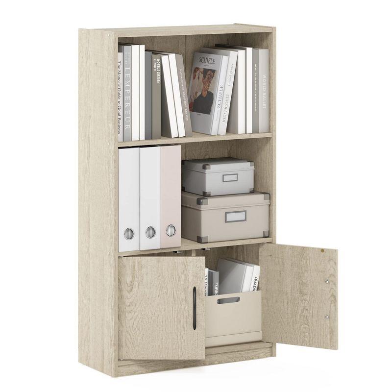 Furinno 3-Tier Decorative Bookshelf Open Bookcase Display Shelf W/2 Cube&2 Doors Storage Cabinet,Metropolitan Pine