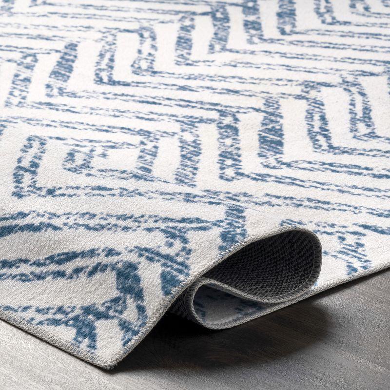 Nuloom Rosanne Herringbone 3x5 Machine Washable Accent Indoor Area Rug for Living Room Bedroom Dining Room Entryway Kitchen, Blue/Ivory