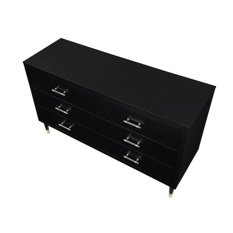 Stanton Modern 6 Drawer Dresser Black - Manhattan Comfort: Chic Acrylic Handles, Gold Feet