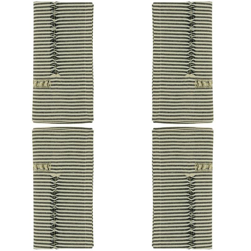 Black and White Stripe Hemstitch Cotton Table Napkins, Set of 4