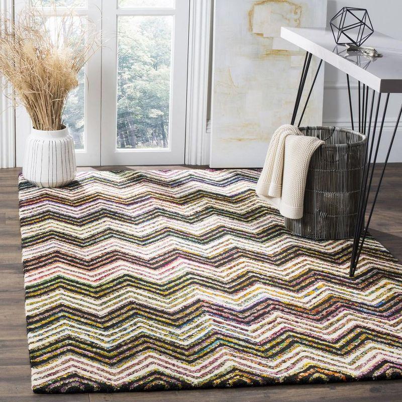 Ivory and Black Chevron Hand-Tufted Wool Area Rug, 6' x 9'