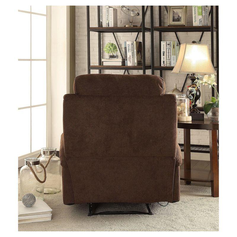 Rosia Linen Recliner Chocolate - Acme Furniture: Microfiber, Cup Holders, Wood Frame