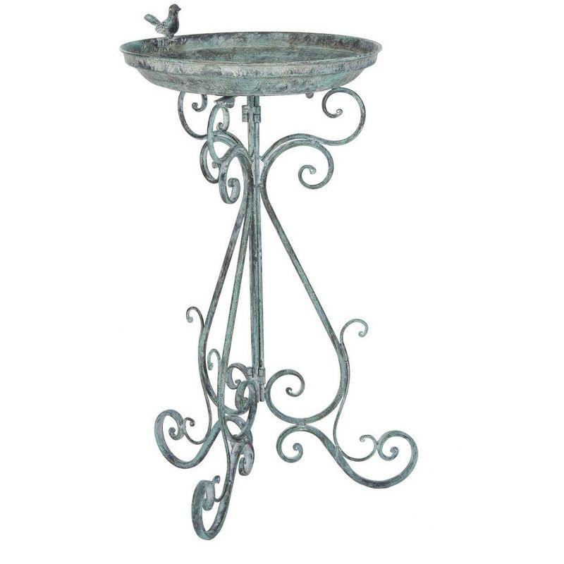 Ashlan Antique Dark Green Iron Bird Bath with Sculpted Bird