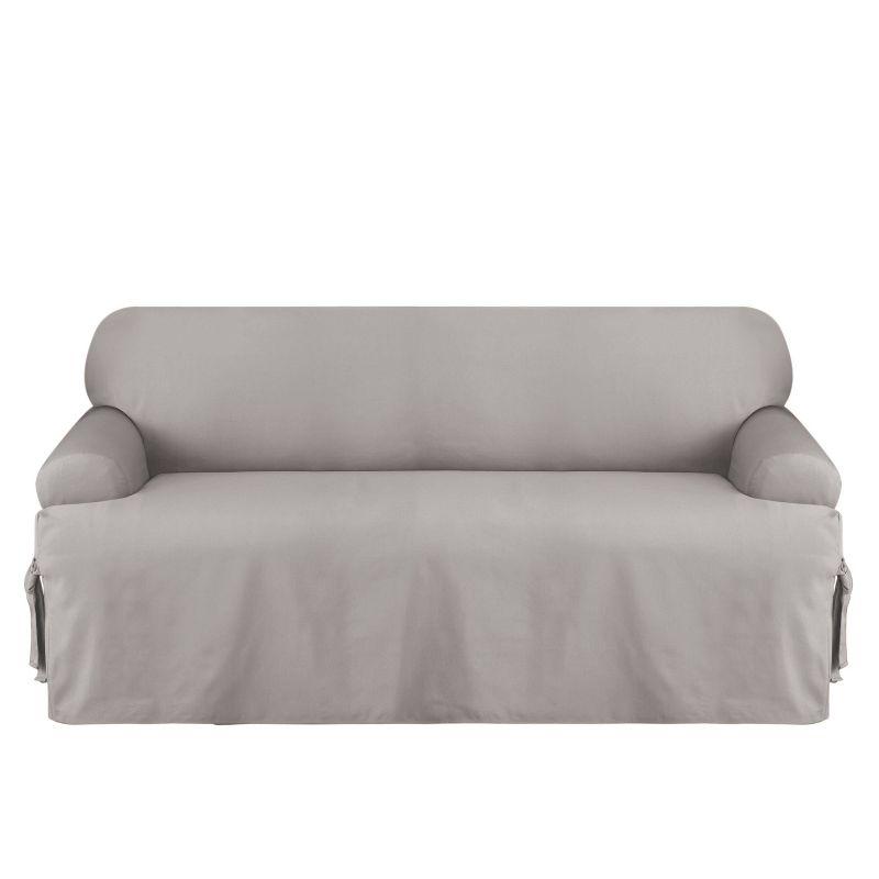 Duck T Cushion Sofa Slipcover Gray - Sure Fit: Cotton, Machine Washable, Indoor Stretch Fit