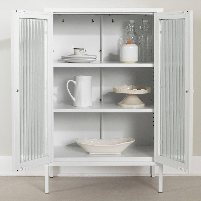 South Shore 40" Decorative Storage Cabinet White: Fluted Glass, Metal Frame, Wall Anchor Kit