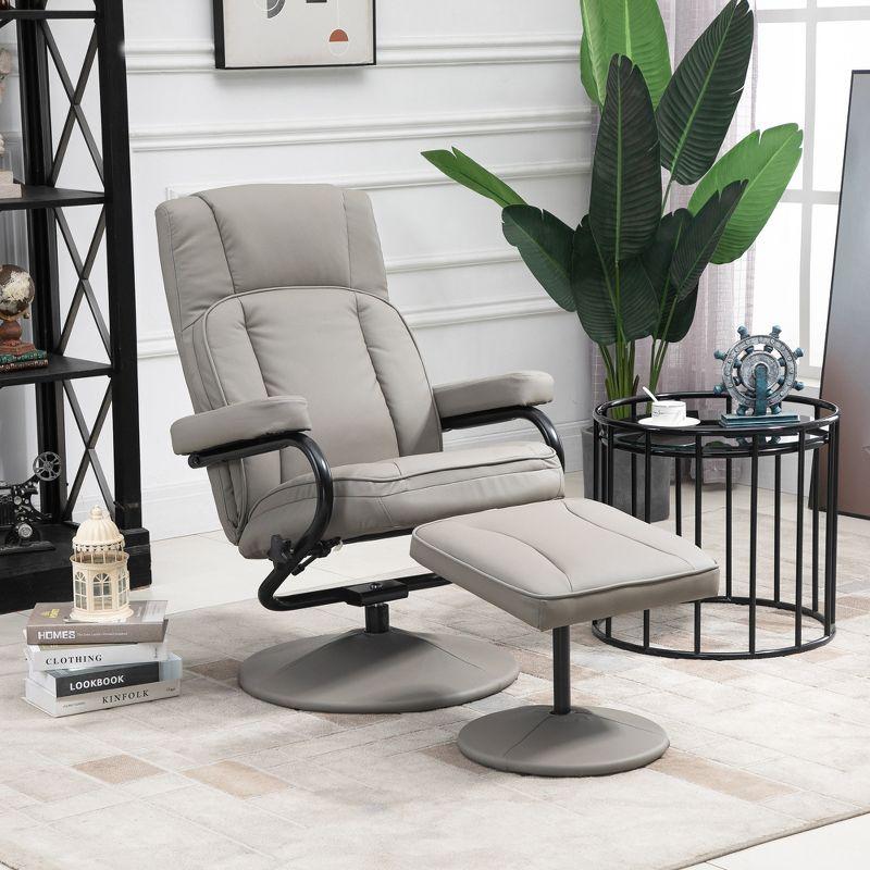 Gray Faux Leather Swivel Recliner with Ottoman