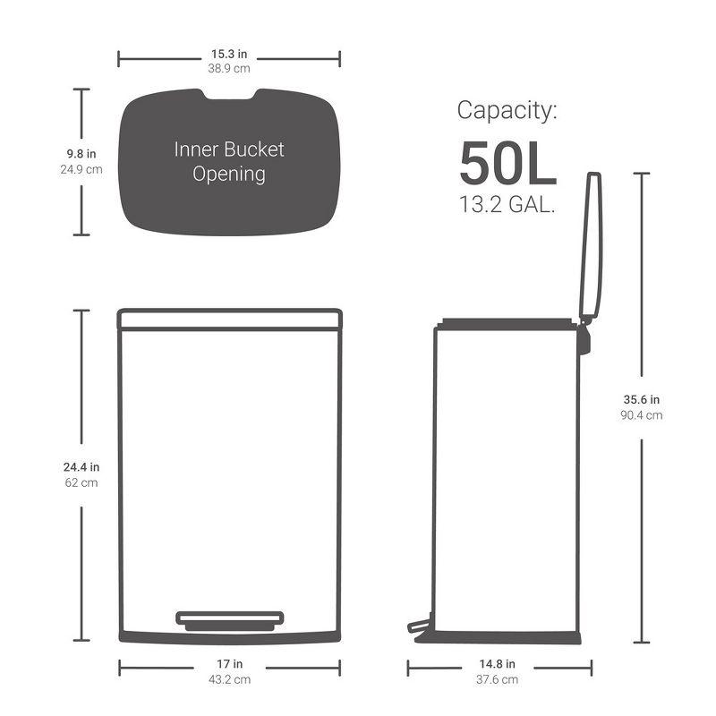 50L Silver Stainless Steel Rectangular Step-On Trash Can