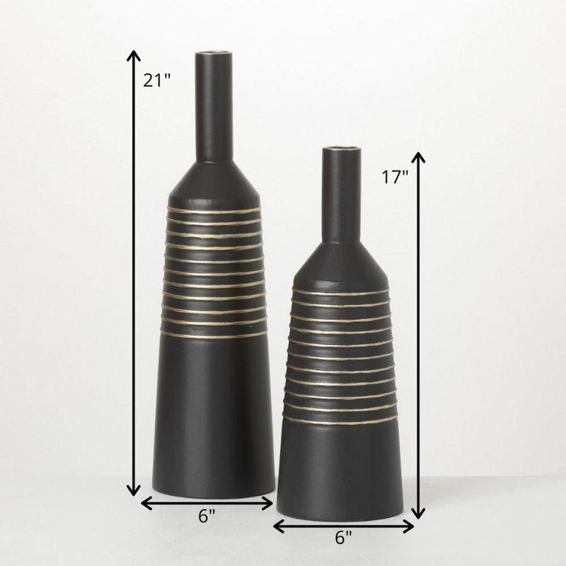 Matte Black and Gold Metal Decorative Floor Vases, Set of 2