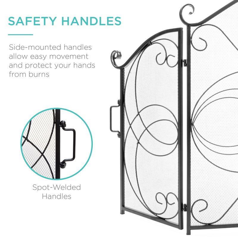 Lissowski 3-Panel 55"x33" Wrought Iron Fireplace Safety Screen Decorative Scroll Spark Guard Cover