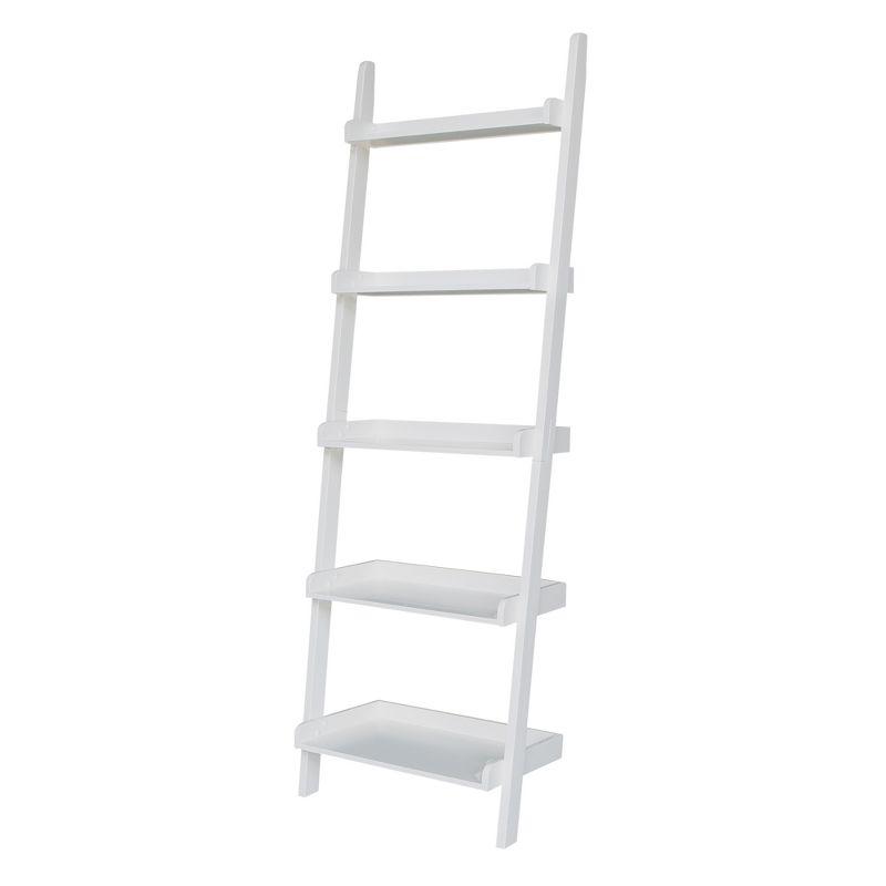 Contemporary White Solid Wood 5-Tier Leaning Ladder Shelf