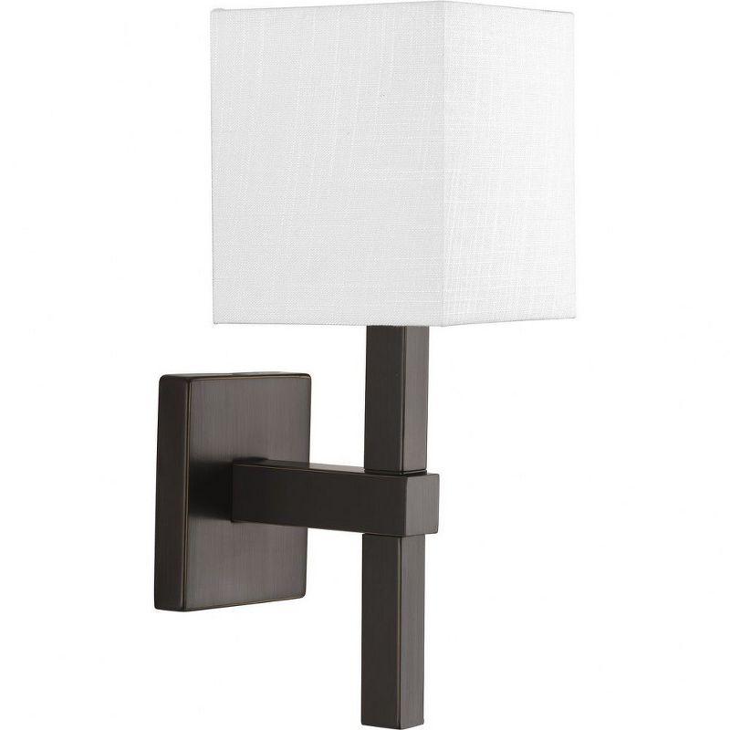 Progress Lighting Metro 1-Light Wall Sconce, Antique Bronze, Linen Shade