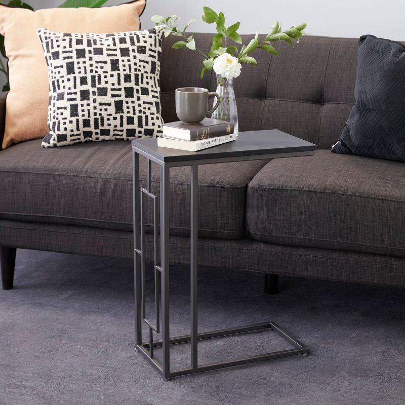 C-Shaped Solid Rectangle Black and Gray Wood & Metal Accent Table