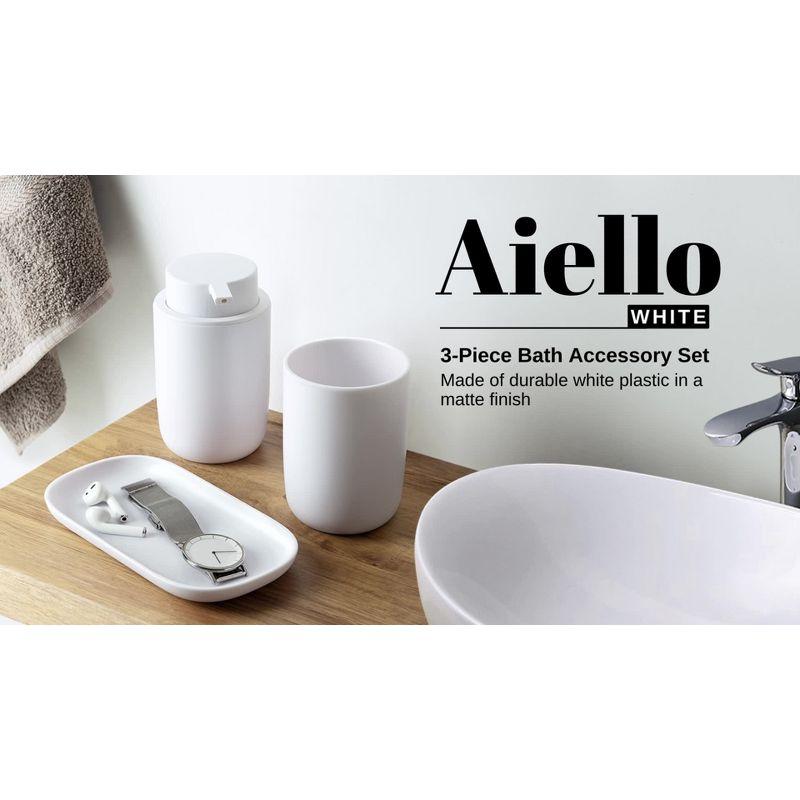 3pc Aiello Bathroom Accessory Set White - Allure Home Creations: Includes Dispenser, Tray, Tumbler