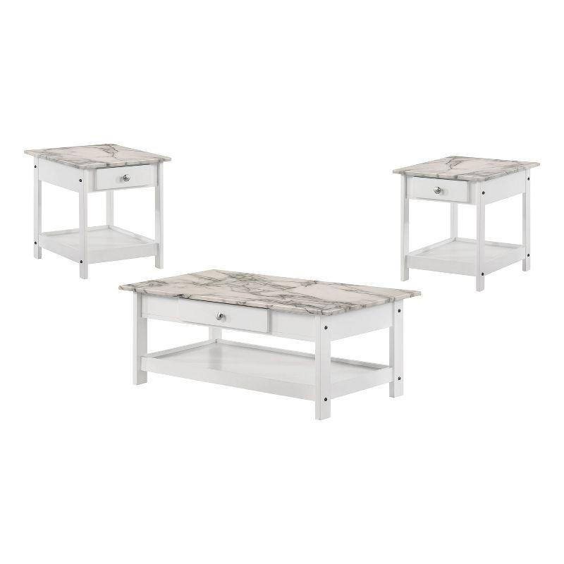 3pc Minsay Transitional Storage Table Set with Open Shelf & Drawer: White - HOMES: Inside + Out