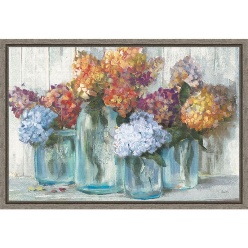 Rustic Fall Hydrangeas in Glass Jars Canvas Print