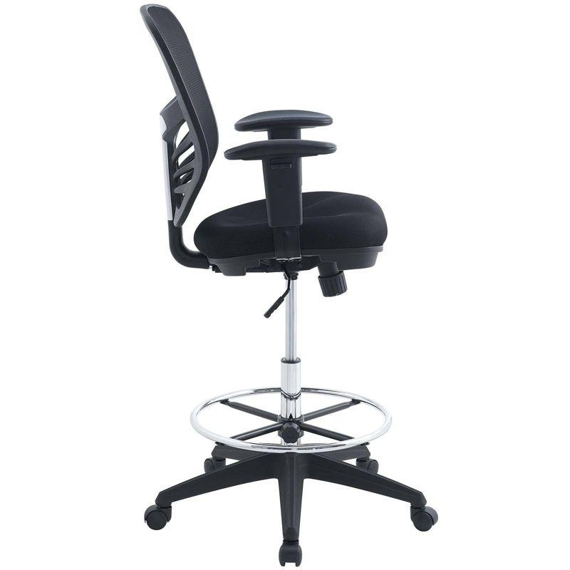 ErgoFlex Black Mesh Drafting Chair with Adjustable Arms & Chrome Footring