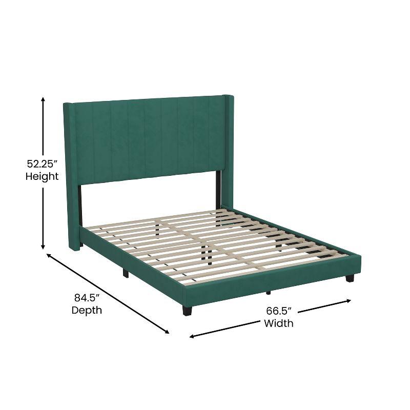 Emerald Velvet Queen Upholstered Platform Bed with Tufted Wingback Headboard