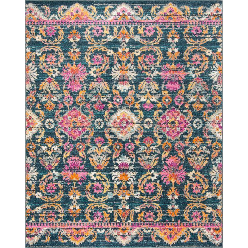 Boho Chic Blue Floral 8'x10' Reversible Synthetic Area Rug