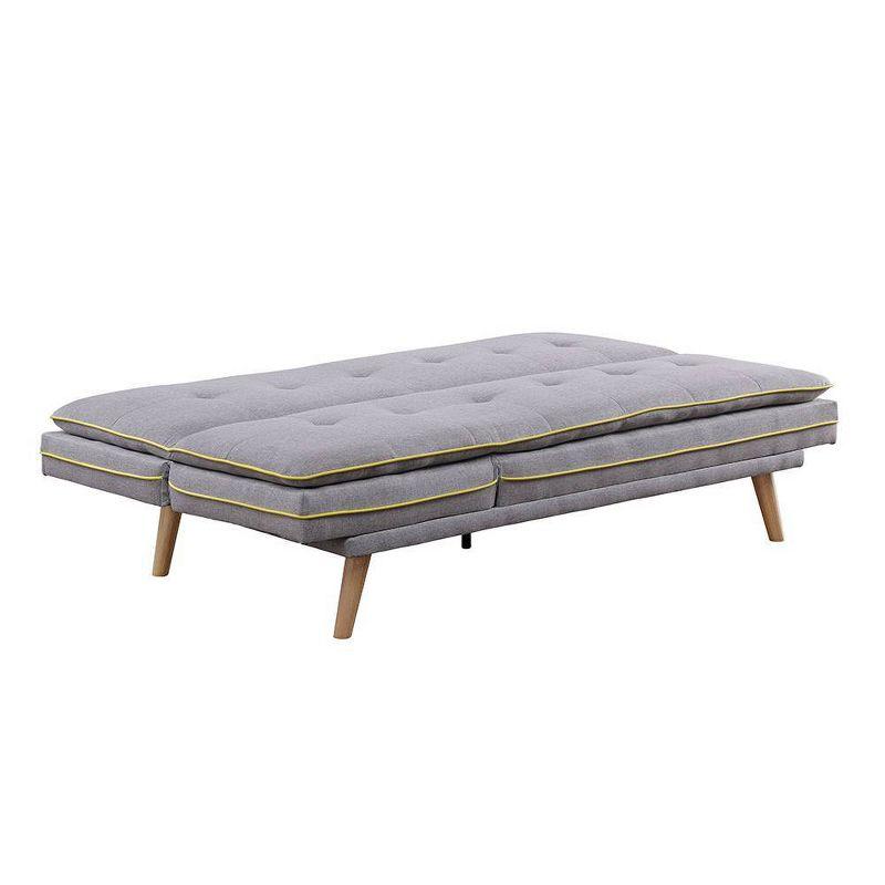 Gray Linen and Oak Wood Tufted Sleeper Sofa