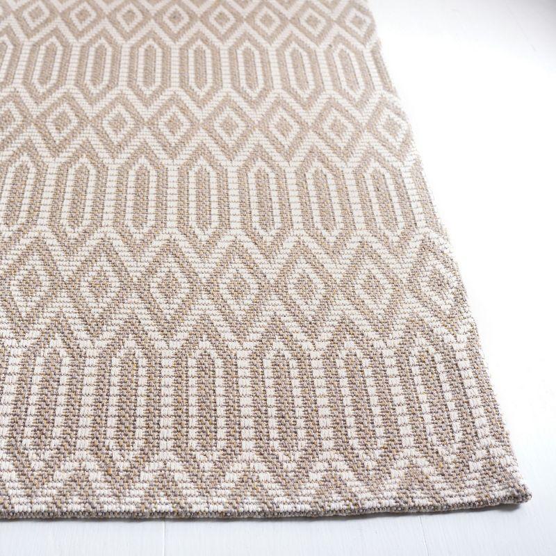 Taupe and Cream Geometric Wool 4' x 6' Area Rug