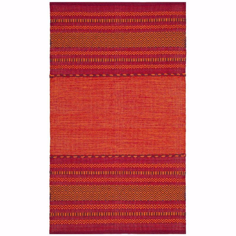 Coastal Charm Hand-Woven Orange Stripe Cotton Area Rug 3' x 5'