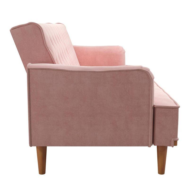 Stella Vintage Pink Velvet Convertible Sofa Bed with Wood Trim