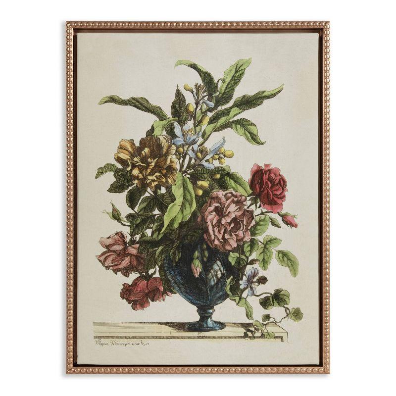 Kate & Laurel All Things Decor 18"x24" Sylvie Beaded Vase of Flowers 1660 Framed Canvas by The Art Institute of Chicago Gold